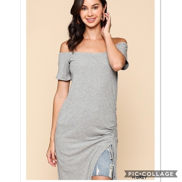 Heather Gray Off The Shoulders Top - Picture 2 of 3